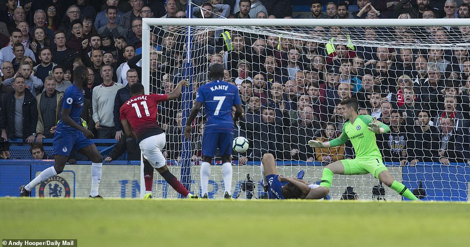  Sao trẻ Martial có một ngày thi đấu xuất sắc với cú đúp vào lưới Chelsea. Ảnh: Daily Mail
