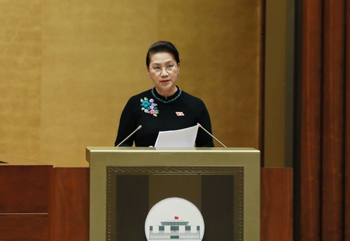 Chủ tịch Quốc hội Nguyễn Thị Kim Ngân phát biểu kết luận phiên chất vấn và trả lời chât vấn. Ảnh: VGP/Nhật Bắc