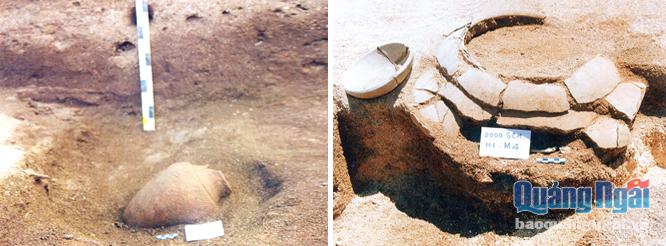 Bình hình trứng trong hố khai quật di tích Suối Chình.Loại hình mộ nồi di tích Suối Chình khai quật năm 2000.