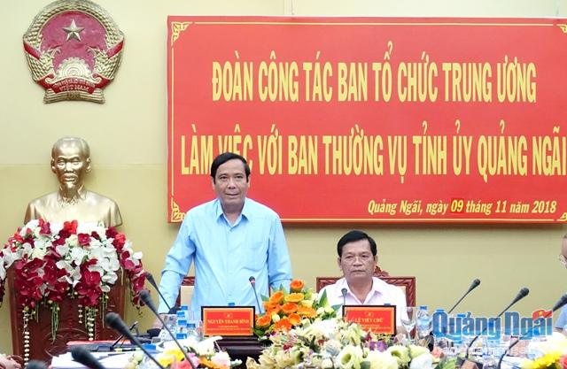 Uỷ viên Trung ương Đảng, Phó Ban Thường trực Ban Tổ chức Trung ương Nguyễn Thanh Bình phát biểu kết luận buổi làm việc