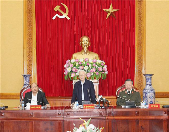 Tổng Bí thư, Chủ tịch nước Nguyễn Phú Trọng phát biểu tại Hội nghị Thường vụ Đảng ủy Công an Trung ương