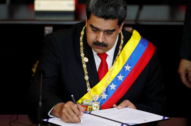 Tổng thống Venezuela, ông Nicolas Maduro, trong ngày tuyên thệ nhậm chức nhiệm kỳ 2 ở thủ đô Caracas, Venezuela - Ảnh: REUTERS