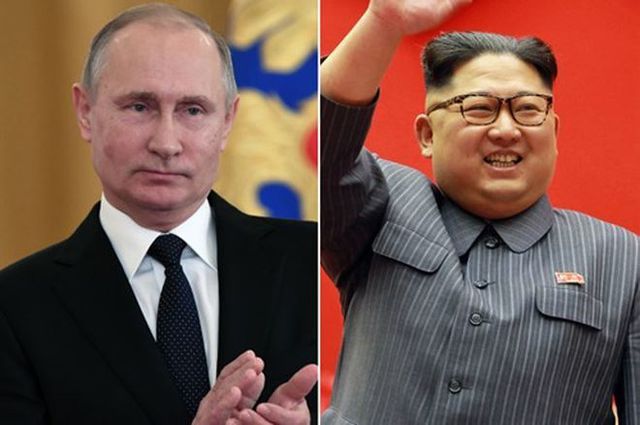 Tổng thống Nga Putin (trái) và lãnh đạo Triều Tiên Kim Jong-un. (Ảnh: AP)