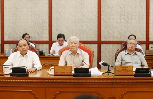 Tổng Bí thư, Chủ tịch nước Nguyễn Phú Trọng chủ trì cuộc họp của Bộ Chính trị. Ảnh: TTXVN