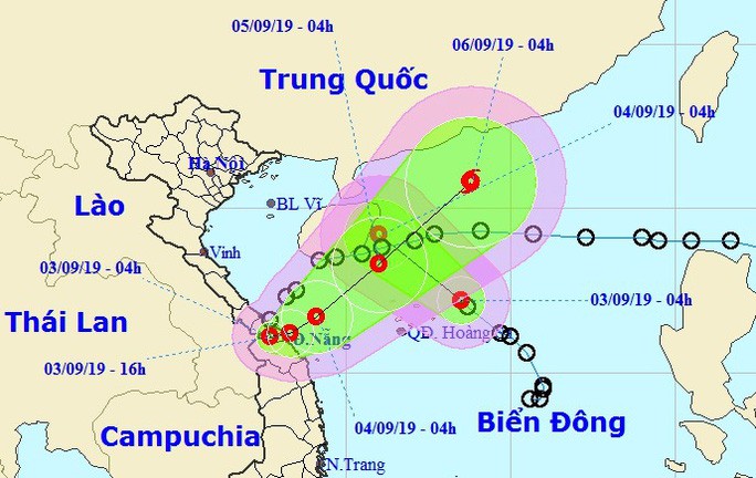  Dự báo vị trí và hướng di chuyển của áp thấp nhiệt đới - Nguồn: Trung tâm Dự báo khí tượng thủy văn quốc gia