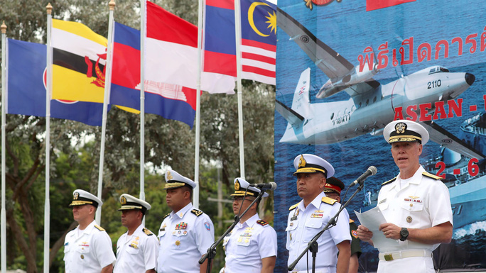  Lễ khai mạc cuộc tập trận hàng hải ASEAN - Mỹ tại Căn cứ hải quân Sattahip ở Thái Lan hôm 2-9. Ảnh: Nikkei Asian Review