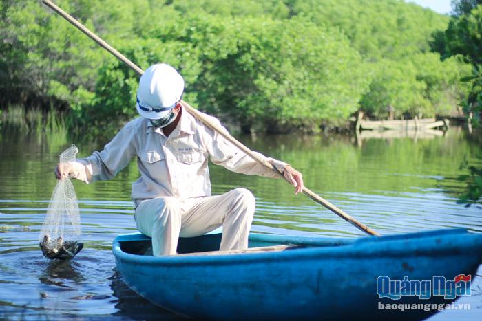 Người dân sống quanh khu vực bàu Cá Cái tận dụng những chiếc thuyền sẵn có để chở khách đến tham quan khu vực rừng ngập mặn bàu Cá Cái.
