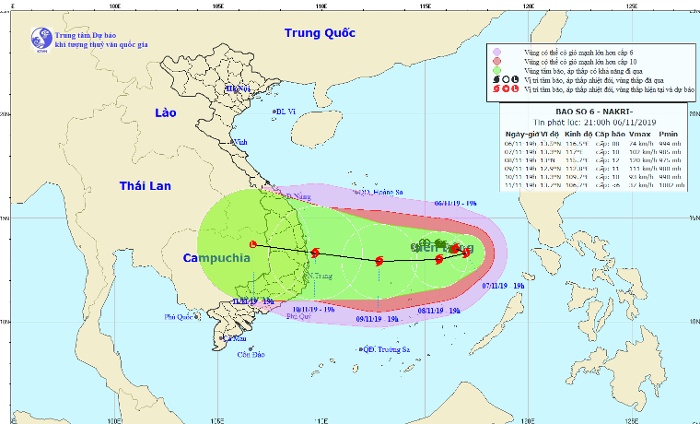 Dự báo đường đi bão Nakri của Trung tâm khí tượng Thủy văn Quốc gia