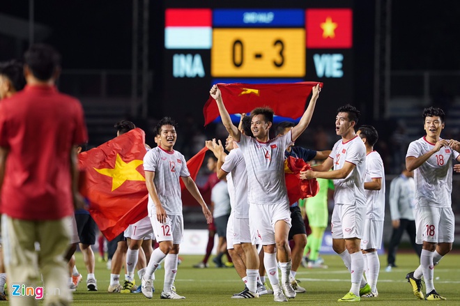U22 Việt Nam vô địch bóng đá nam SEA Games 30 sau chiến thắng cách biệt 3 bàn không gỡ trước U22 Indonesia. Ảnh: Zing