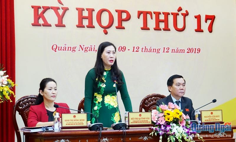 Phó Bí thư Thường trực Tỉnh ủy, Chủ tịch HĐND tỉnh Bùi Thị Quỳnh Vân phát biểu kết luận phiên chất vấn