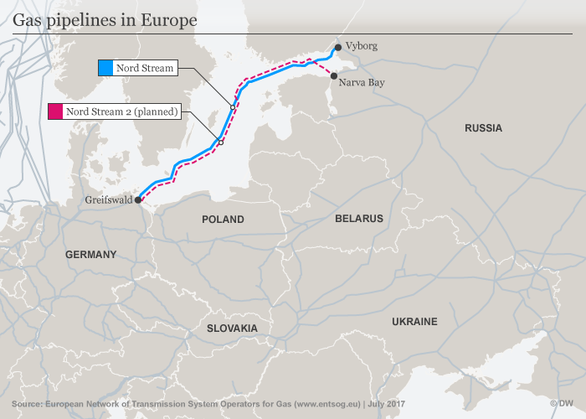 Sơ đồ đường đi của dự án đường ống khí đốt Nord Stream 2 - Ảnh: ENTSOG