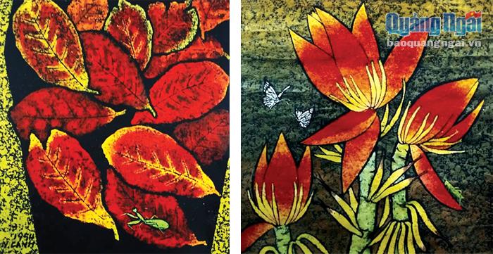 Tác phẩm “Lá bàng mùa thu” và tác phẩm “Hoa chuối rừng” của họa sĩ Đường Ngọc Cảnh.