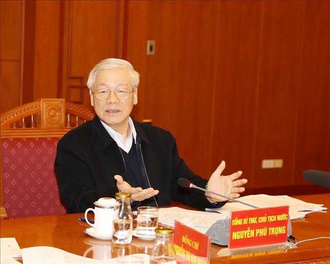 Tổng Bí thư, Chủ tịch nước Nguyễn  Phú Trọng phát biểu tại cuộc họp. Ảnh: TTXVN