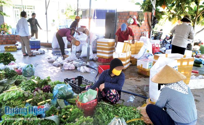 Các hộ làm đầu mối tiêu thụ ở phường Phổ Văn (TX.Đức Phổ) đóng thùng, chuyển rau, củ, quả đi TP.Hồ Chí Minh.
