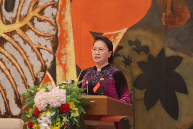 Chủ tịch Quốc hội Nguyễn Thị Kim Ngân tại buổi gặp mặt, tuyên dương "Người làm báo tiêu biểu" (Ảnh: Nguyễn Trường).