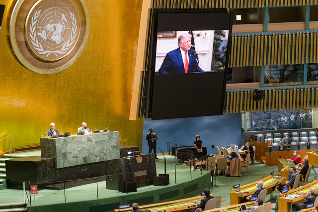 Tổng thống Donald Trump phát biểu tại cuộc họp trực tuyến của Đại hội đồng Liên Hợp Quốc hôm 22/9. (Ảnh: UN)