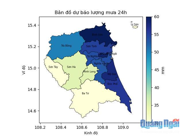 Dự báo chi tiết mưa lớn khu vực tỉnh Quảng Ngãi