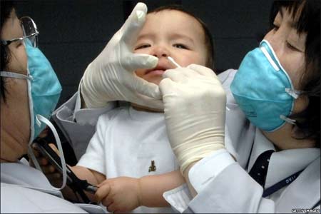 Các nhân viên kiểm dịch làm việc tại sân bay Incheon, Hàn Quốc, kiểm tra sức khỏe cho một em bé đến từ Mexico. Hầu hết các trường hợp tử vong vì cúm lợn ở độ tuổi 20 tới 50. (Ảnh: Getty Images)