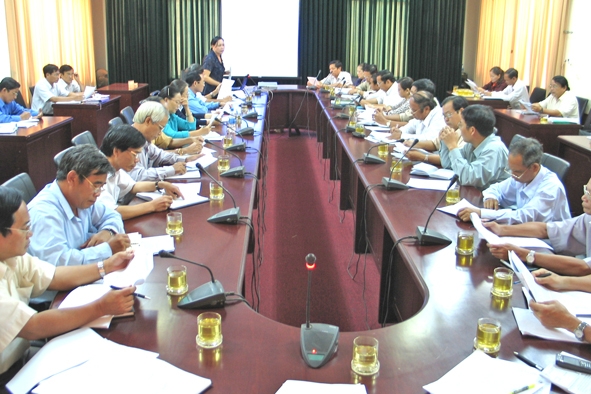 Phó Chủ tịch HĐND tỉnh Trương Thị Xuân Hồng phát biểu tại cuộc họp. 