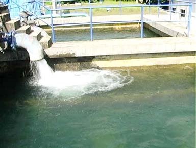 Nước được đưa vào chứa tại khu bể lắng, Nhà máy Nước Dung Quất.
