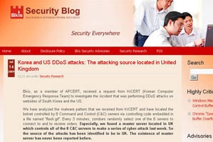 BKIS tuyên bố trên blog của công ty rằng đã truy tìm ra được nơi khởi phát cuộc tấn công nhằm vào hệ thống website của Mỹ và Hàn Quốc là từ máy chủ đặt tại Anh