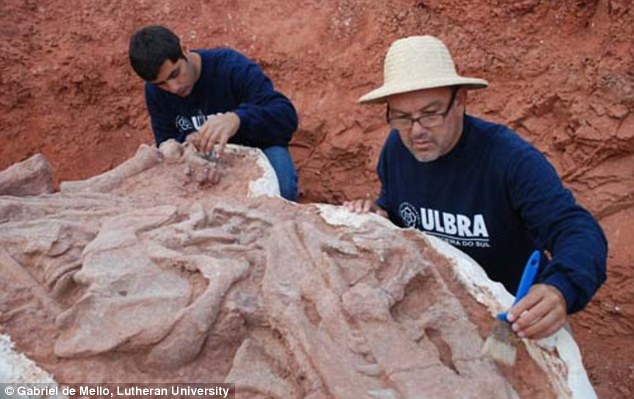 2 paleontologists are assessing the exposed fossils