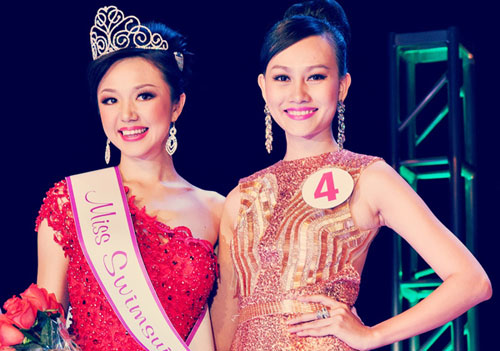 Hoa hậu Hirao Yuka (trái) và Á hậu 1 Kim Duyên - Ảnh: Đ.K