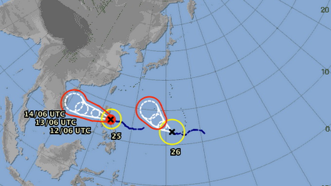 Hai cơn bão cùng hình thành trên khu vực tây bắc Thái Bình Dương - Nguồn: Cơ quan khí tượng Nhật Bản
