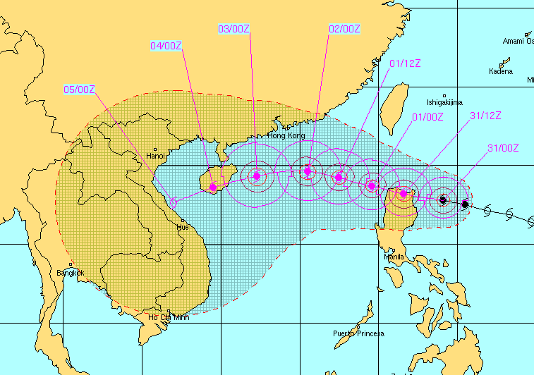 Hình ảnh dự báo đường đi bão Krosa của Trang dự báo Hải quân Mỹ