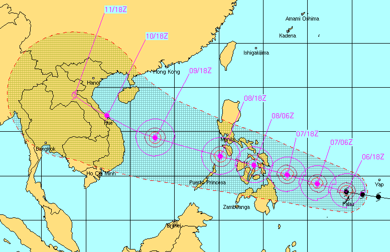 Dự báo hướng đi bão Haiyan của Trang dự báo Hải quân Mỹ