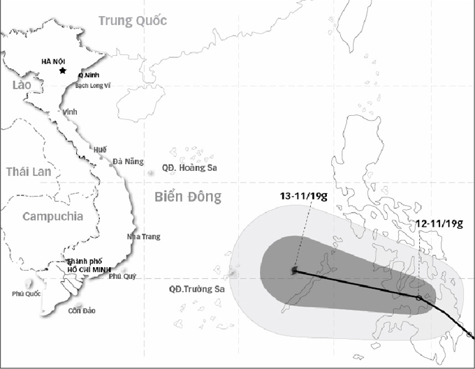 Sơ đồ hướng đi của áp thấp nhiệt đới  - Nguồn: Trung tâm Dự báo khí tượng thủy văn trung ương - Đồ họa: V.Cường