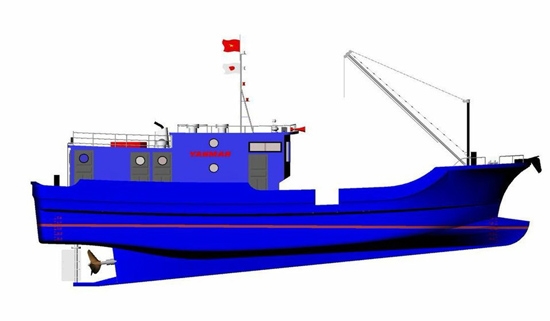 Mô hình tàu vỏ composite của Công ty Yanmar (Nhật Bản) đang đóng thí điểm cho ngư dân miền Trung.