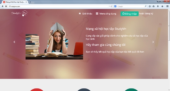 Giao diện trang www.studyvn.com- Mạng xã hội học tập Việt Nam.