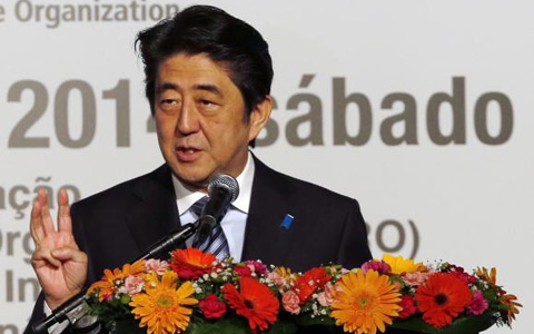 Thủ tướng Nhật Bản Abe phát biểu tại Điễn đàn kinh tế Nhật Bản-Brazil (Ảnh: Reuters)
