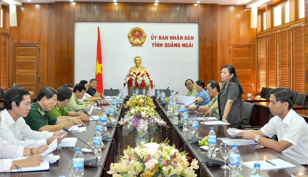 Đồng chí Đinh Thị Loan- Phó Chủ tịch UBND tỉnh, Trưởng Ban chỉ đạo 389 phát biểu tại cuộc họp.