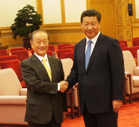  Chủ tịch Tập Cận Bình gặp gỡ phái đoàn do chủ tịch Tân Đảng của Đài Loan Úc Mộ Minh dẫn đầu ngày 26-9. Ảnh: WCT