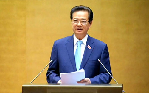 Thủ tướng Nguyễn Tấn Dũng phát biểu tại phiên khai mạc kỳ họp thứ 8, Quốc hội khóa XIII. Ảnh: Tuổi trẻ