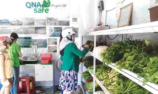 Người tiêu dùng mua rau tại cửa hàng rau an toàn của Công ty Qnasafe.