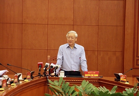  Tổng Bí thư Nguyễn Phú Trọng phát biểu kết luận cuộc họp. Ảnh Noichinh.vn 