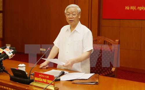 Tổng Bí thư Nguyễn Phú Trọng chủ trì Phiên họp thứ 10 của Ban Chỉ đạo Trung ương về phòng, chống tham nhũng. (Ảnh: Trí Dũng/TTXVN)