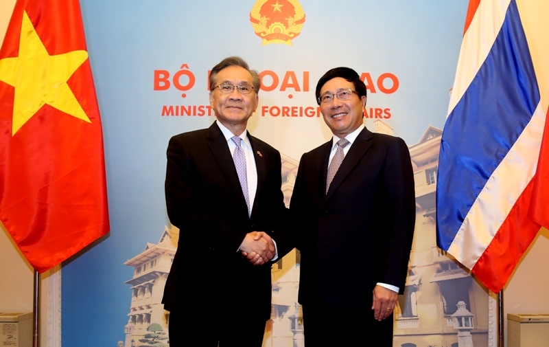 Phó Thủ tướng Phạm Bình Minh và Bộ trưởng Bộ Ngoại giao Vương quốc Thái Lan Don Pramudwinai đang ở thăm Việt Nam. Ảnh: VGP/Hải Minh