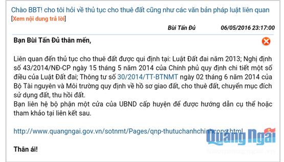Nội dung câu hỏi của ông Bùi Tấn Đủ và câu trả lời của Ban Biên tập Cổng thông tin điện tử tỉnh.