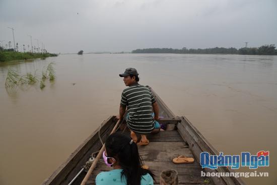 Nằm giữa dòng sông Trà, Ân Phú hầu như bị cô lập hoàn toàn mỗi khi nước lũ về. Nhất là thời điểm hiện tại, mỗi ngày chỉ có khoảng 1-2 chuyến ghe chở người dân qua lại sông để vào thôn vì nước lũ chảy khá xiết