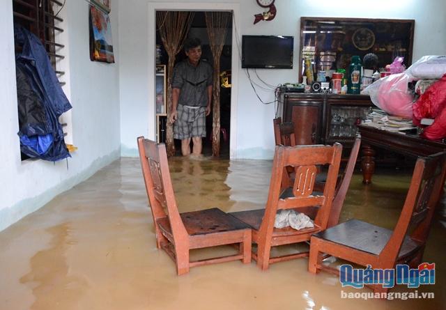 Hàng ngàn ngôi nhà vùng hạ lưu sông Vệ ngập sau trong nước lũ