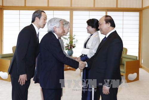   Thủ tướng Nguyễn Xuân Phúc và Phu nhân hội kiến Nhà vua Nhật Bản Akihito và Hoàng hậu Michiko. Ảnh: TTXVN