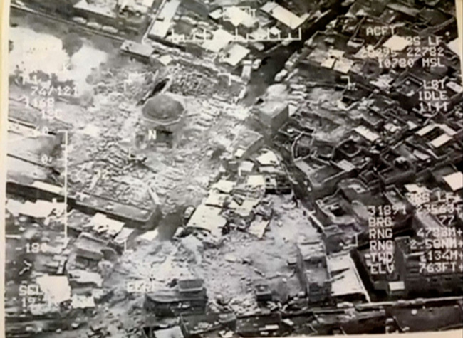 Đền thờ Grand al-Nuri ở Mosul bị phá hủy. (Ảnh: Reuters)