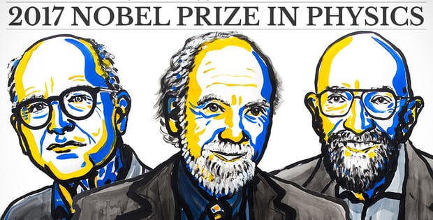 3 nhà khoa học Rainer Weiss, Barry C. Barish và Kip S. Thorne nhận giải Nobel Vật lý 2017.