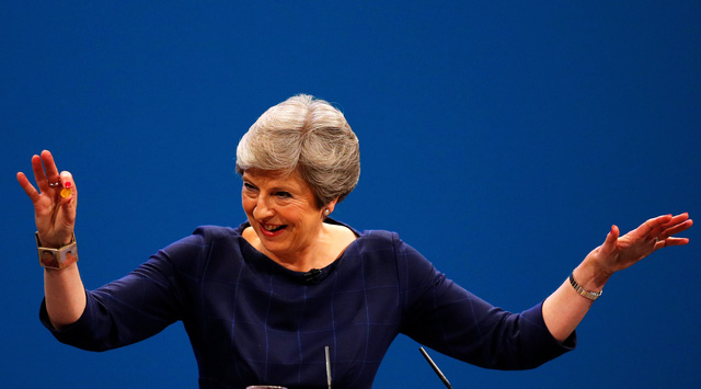 Thủ tướng Anh Theresa May tại hội nghị đảng Bảo thủ ở Manchester - Ảnh: REUTERS