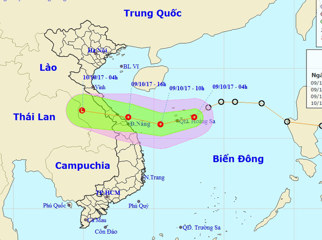 Vị trí và hướng di chuyển của áp thấp nhiệt đới (Ảnh: NCHMF).