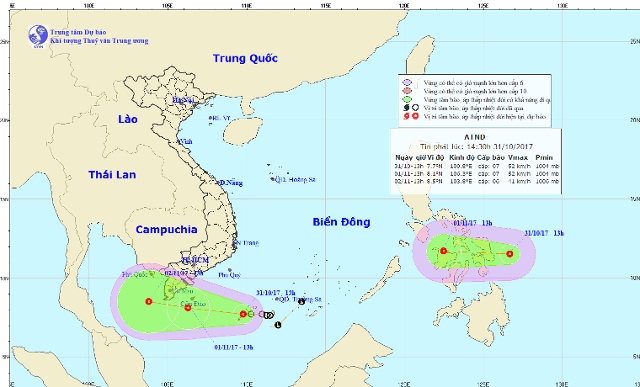 Sơ đồ dự báo hướng đi áp thấp nhiệt đới - Ảnh: Trung tâm Dự báo khí tượng thủy văn trung ương